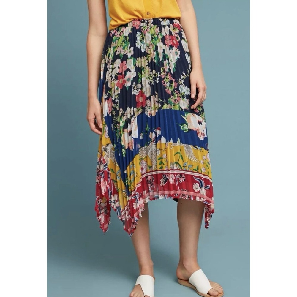 ANTHROPOLOGIE ONE SEPTEMBER Leora Floral Pleated Handkerchief Skirt Size Medium
